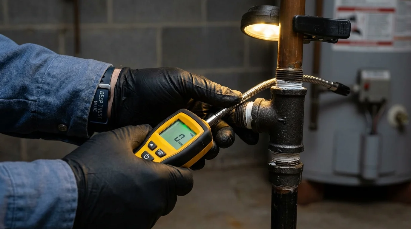 Gas leak detection with electronic sniffer by Johns Plumbing LLC in Hampton Falls